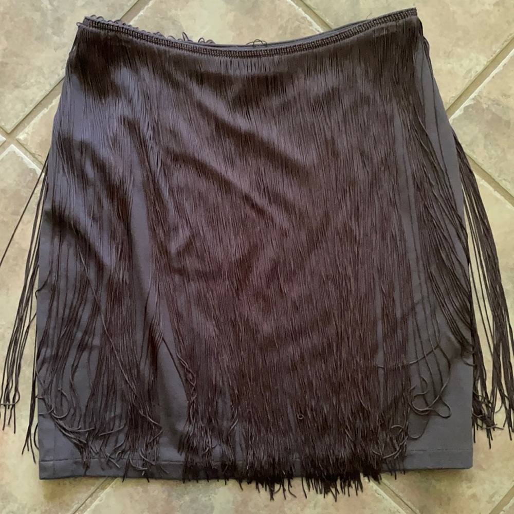BRAND NEW Zara Fringe Black Skirt